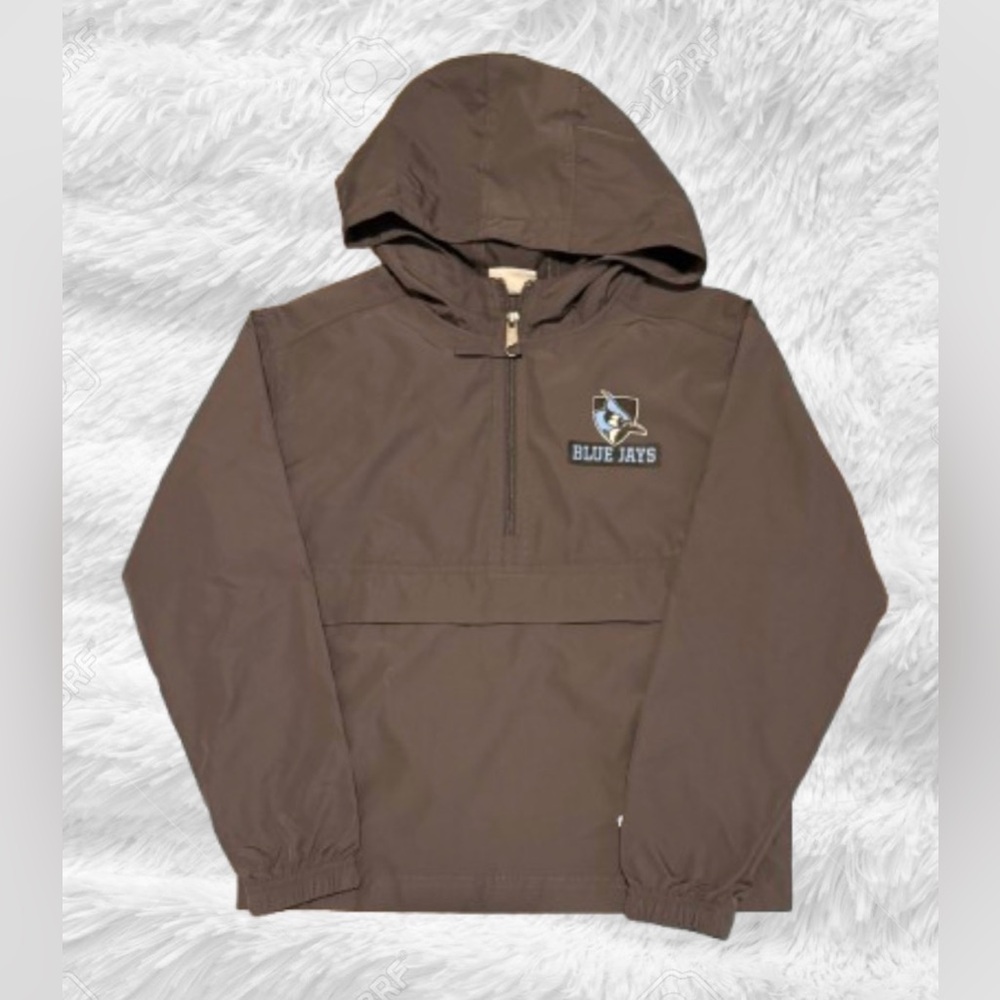 Kids Johns Hopkins Blue Jays half-zip Windbreaker with hood, gray, size small